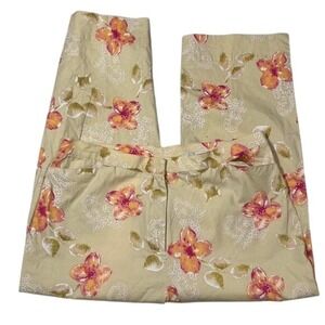 Size 14 Sag Harbor  Floral Print Pants Spring Beige Cotton Blend Straight Leg